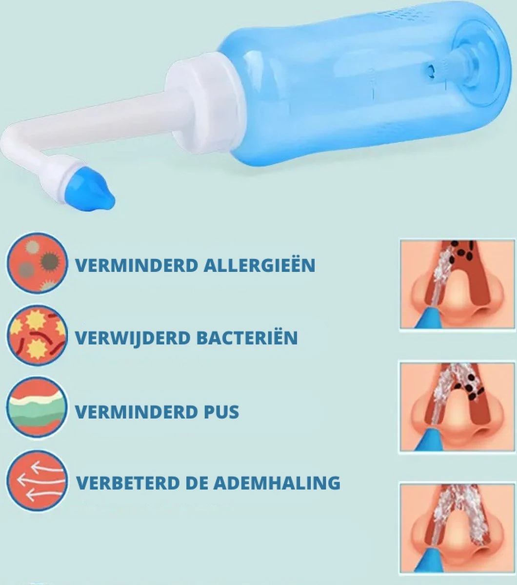 Neusdouche - Neusspoeler - Nasal Wash - Neus Douche - Neusreiniger - Neuspomp - Neti Pot - Voor Hooikoorts En Verstopte Neus 4 Neusdouche - Neusspoeler - Nasal Wash - Neus Douche - Neusreiniger - Neuspomp - Neti Pot - Voor Hooikoorts En Verstopte Neus - Afbeelding 2