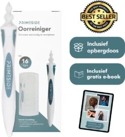 PrimeSide Oorsmeer Verwijderaar - Incl. Opbergdoosje & E-book - Milieuvriendelijk – Spiraalvormig - Oorreiniger - Q Grips - Ear Cleaner