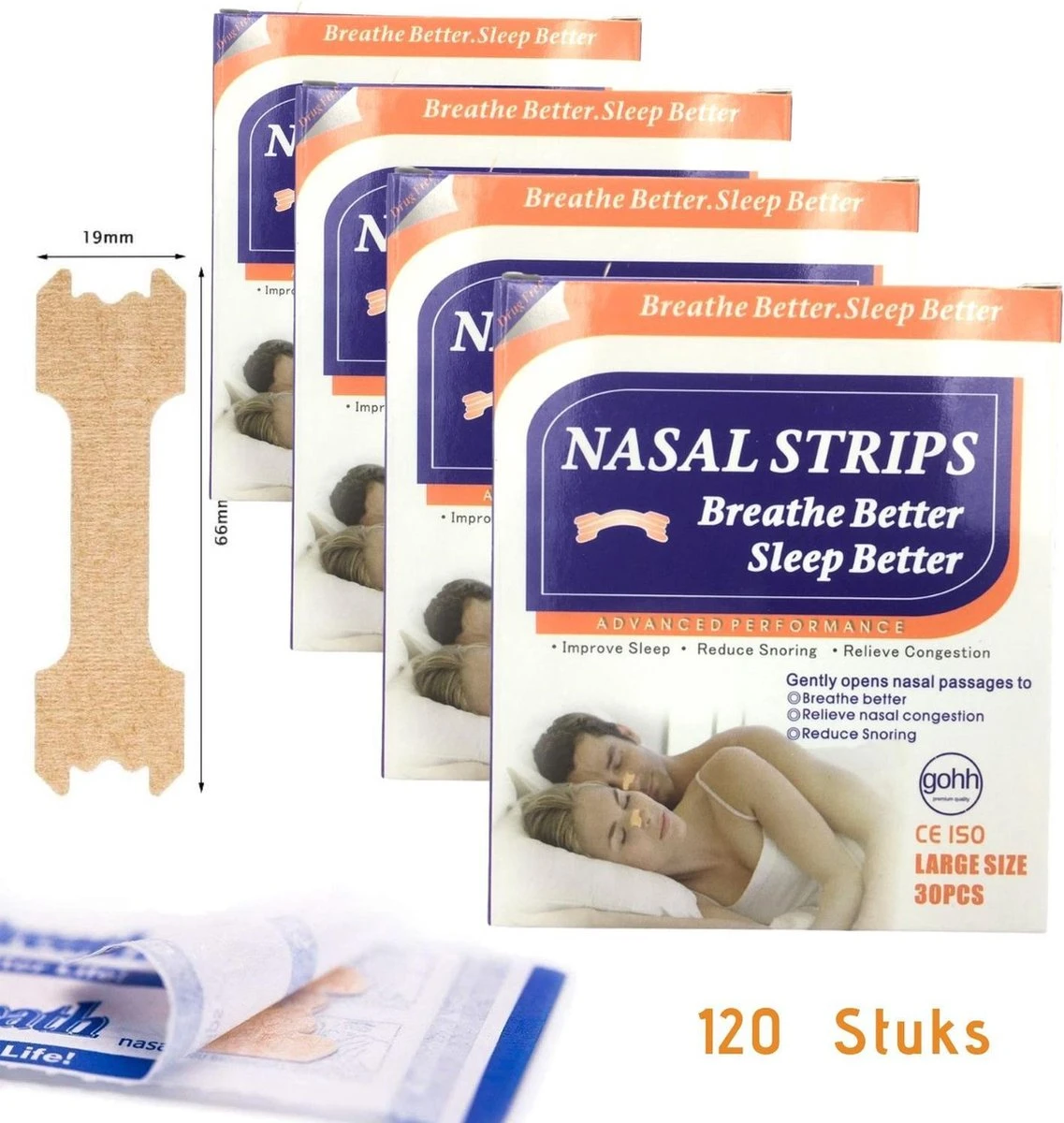 Gohh Neusstrips 120 Stuks (Large) Beter Ademen - Anti Snurk Pleisters 3 Gohh Neusstrips 120 Stuks (Large) Beter Ademen - Anti Snurk Pleisters