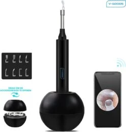V-Goods Professionele Oorsmeer Verwijderaar - Oorreiniging - + 8 GRATIS Opzetstukjes - Oorreiniger - Met HD-Camera, Licht En App