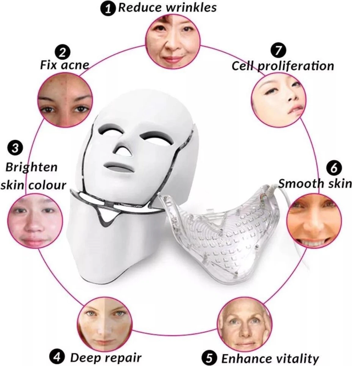 Led Gezichtsmasker Anti Rimpel Huidverzorging – Lichttherapie – Litteken Verwijderaar – Skin Cleanser – Huidverzorgings Masker – Gezichtsbehandeling – Anti Aging Masker – Huidverzorg - Huidverjongingsapparaat 8 Led Gezichtsmasker Anti Rimpel Huidverzorging – Lichttherapie – Litteken Verwijderaar – Skin Cleanser – Huidverzorgings Masker – Gezichtsbehandeling – Anti Aging Masker – Huidverzorg - Huidverjongingsapparaat - Afbeelding 6