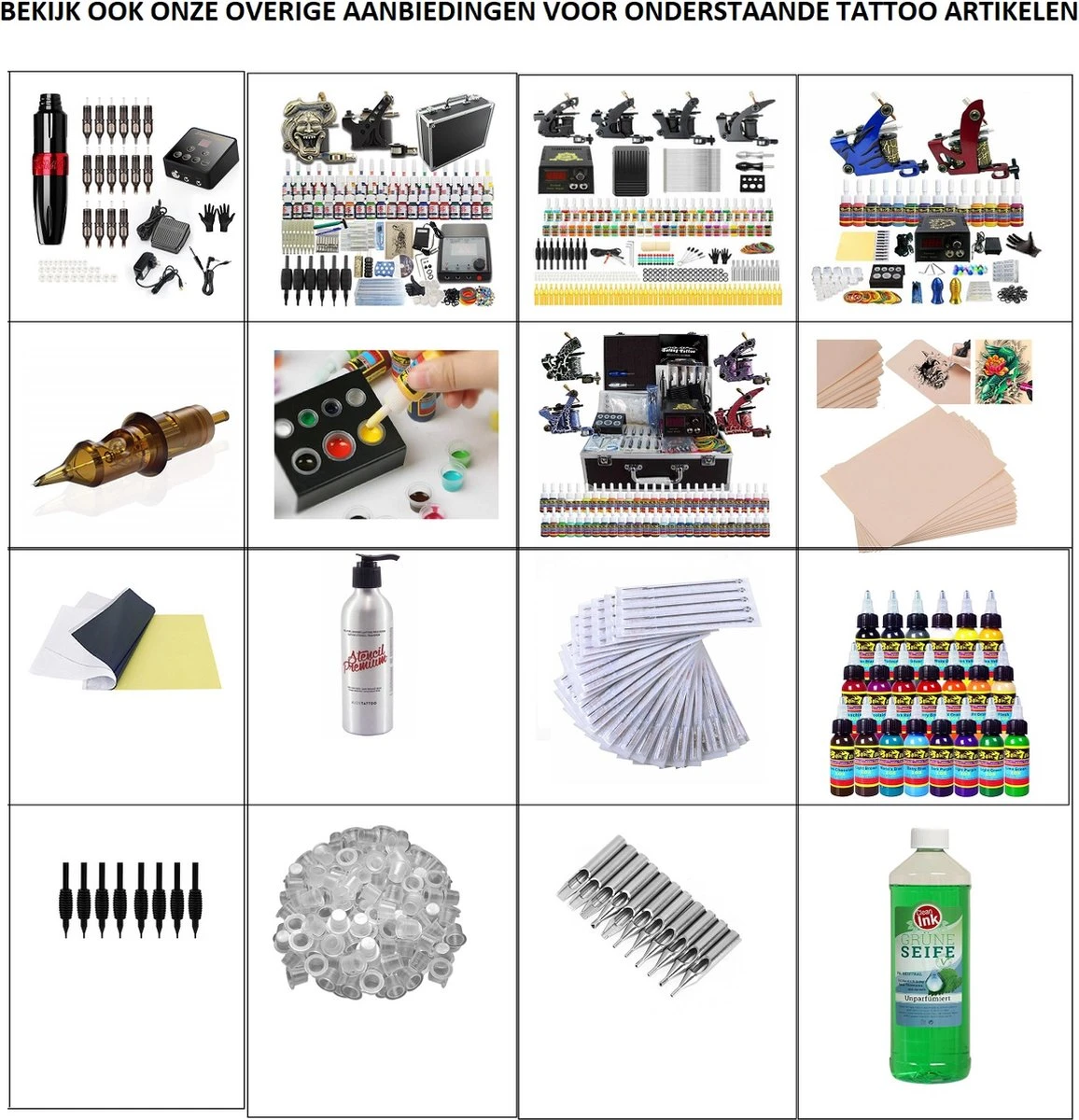 Complete Tattoo Set Met 2 Machines, 14 Tattoo Inkt, 20 Tatoeage Naalden, 50 Inktcups 7 Complete Tattoo Set Met 2 Machines, 14 Tattoo Inkt, 20 Tatoeage Naalden, 50 Inktcups - Afbeelding 5
