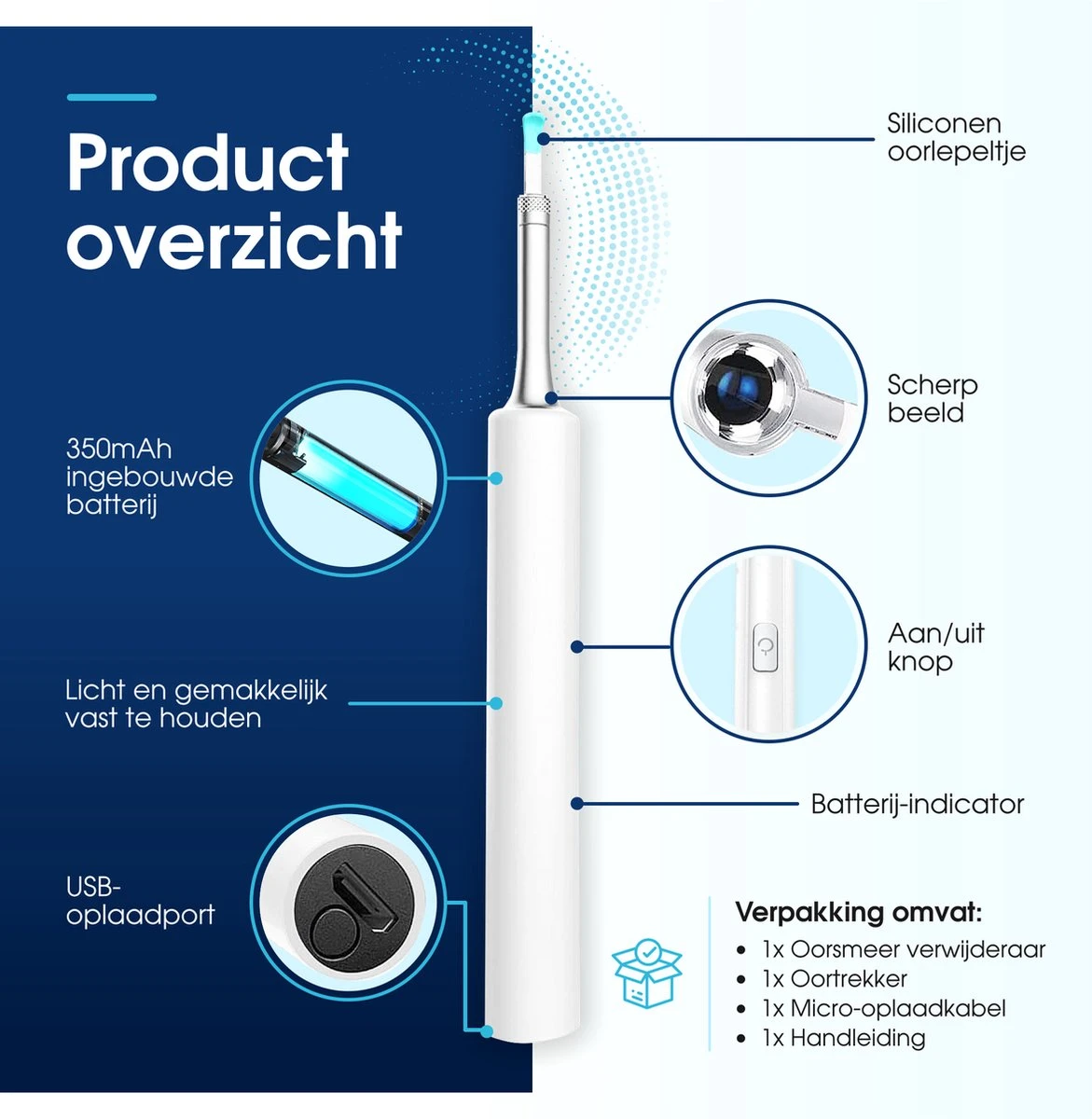 Oorsmeer Verwijderaar - Oorreiniger - Met Camera - Verbind Via WiFi - Wit 9 Oorsmeer Verwijderaar - Oorreiniger - Met Camera - Verbind Via WiFi - Wit - Afbeelding 7