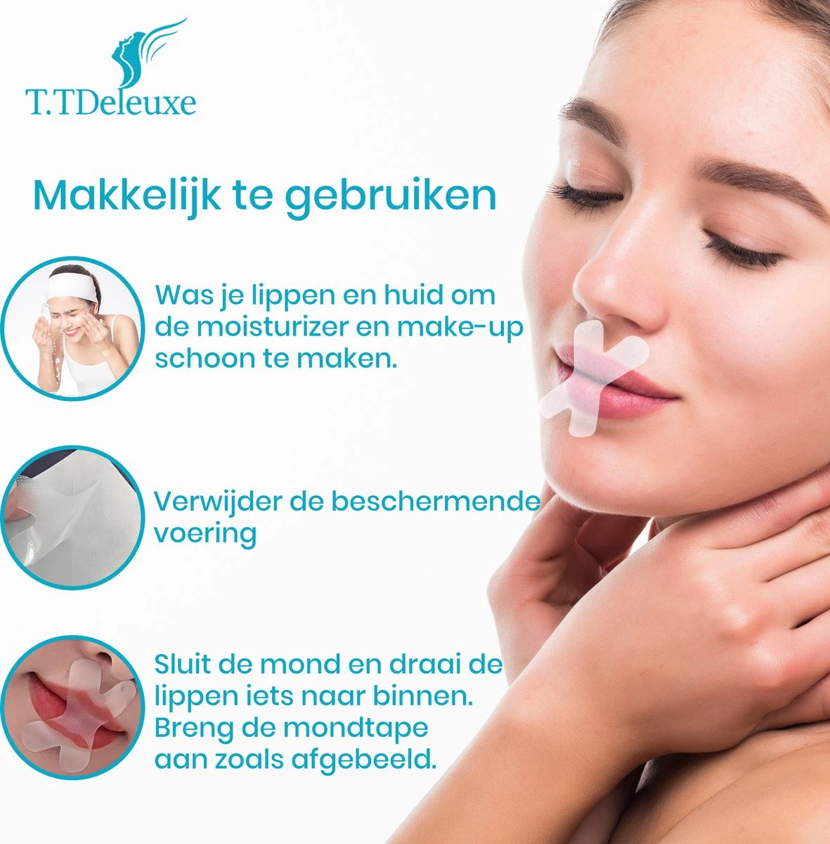 T.TDeluxe® Anti Snurk Pleisters – Mouthtape – Anti Snurk Producten – Mondpleister Tegen Snurken – Anti Snurk Strips, Mondtape, Slaaptape 4 T.TDeluxe® Anti Snurk Pleisters – Mouthtape – Anti Snurk Producten – Mondpleister Tegen Snurken – Anti Snurk Strips, Mondtape, Slaaptape - Afbeelding 2