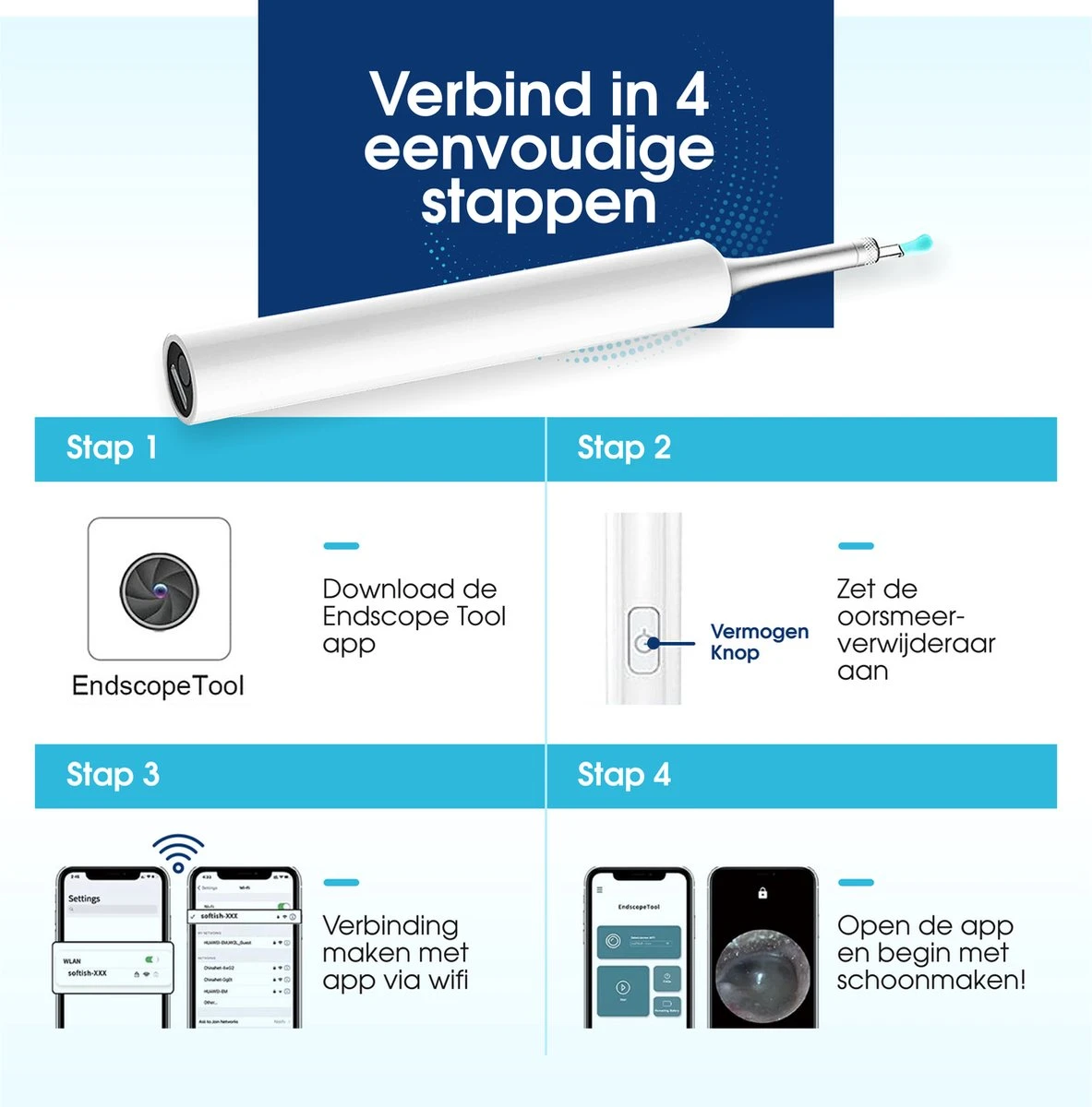 Oorsmeer Verwijderaar - Oorreiniger - Met Camera - Verbind Via WiFi - Wit 7 Oorsmeer Verwijderaar - Oorreiniger - Met Camera - Verbind Via WiFi - Wit - Afbeelding 5