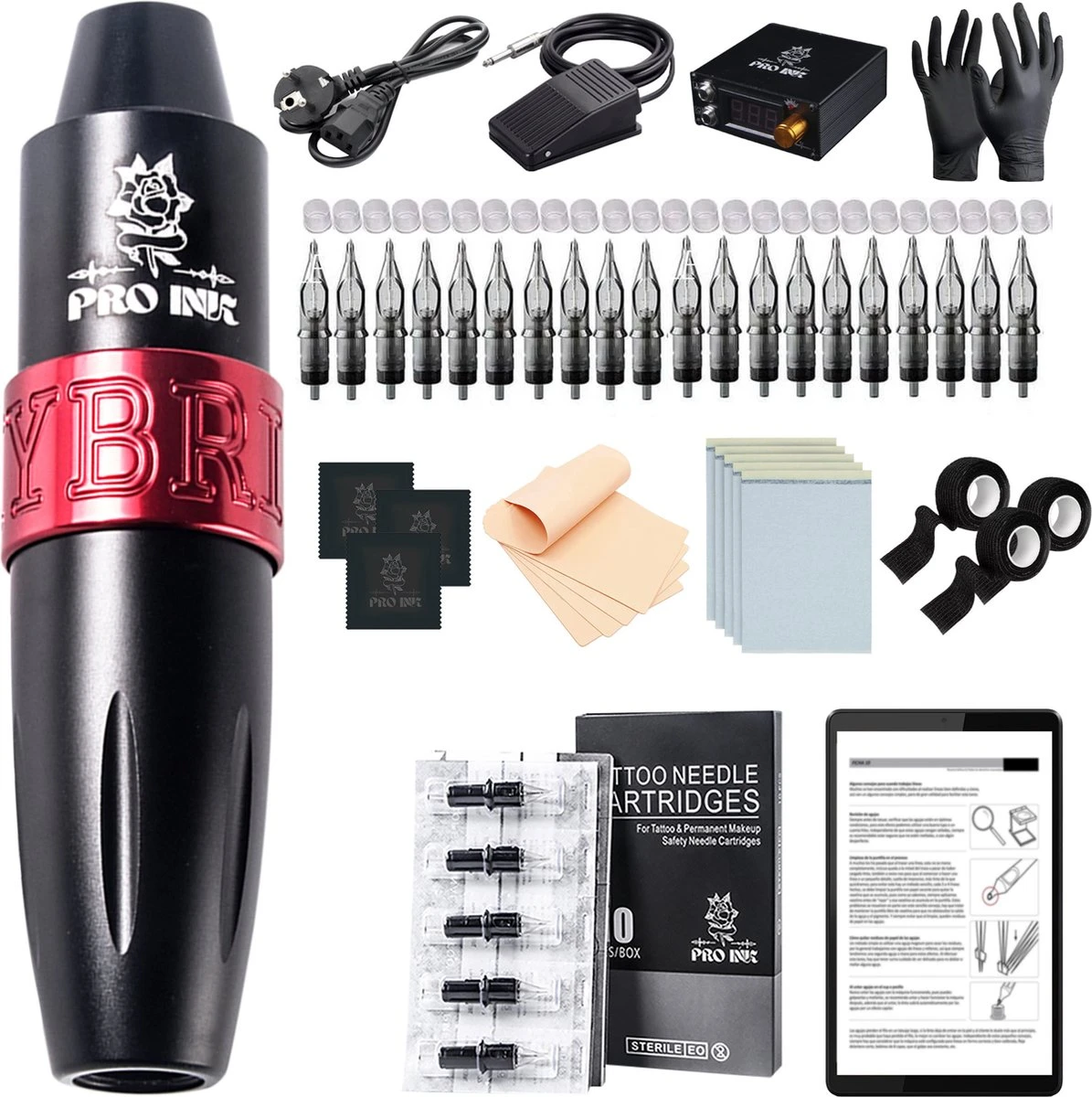 PRO INK® Professionele Tattoo Machine Met 20 Naalden – Compleet Tatoeage Starters Set - Tattoo Pen - Rotary Tattoo Machine - Zwart/Rood 3 PRO INK® Professionele Tattoo Machine Met 20 Naalden – Compleet Tatoeage Starters Set - Tattoo Pen - Rotary Tattoo Machine - Zwart/Rood