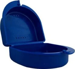 Merkloos Gebitsbakje Voor Protheses, Beugels, Bitjes - Donkerblauw - Medium