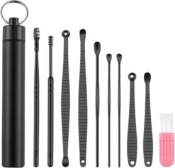 Merkloos 10 Delige Oorsmeer Verwijderaar Set - Milieuvriendelijk – Spiraalvormig - Oorreiniger - RVS Ear Cleaner - Zwart