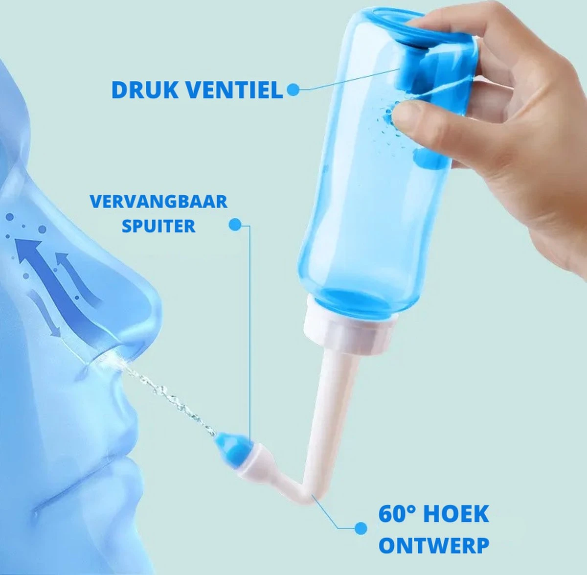 Neusdouche - Neusspoeler - Nasal Wash - Neus Douche - Neusreiniger - Neuspomp - Neti Pot - Voor Hooikoorts En Verstopte Neus 5 Neusdouche - Neusspoeler - Nasal Wash - Neus Douche - Neusreiniger - Neuspomp - Neti Pot - Voor Hooikoorts En Verstopte Neus - Afbeelding 3