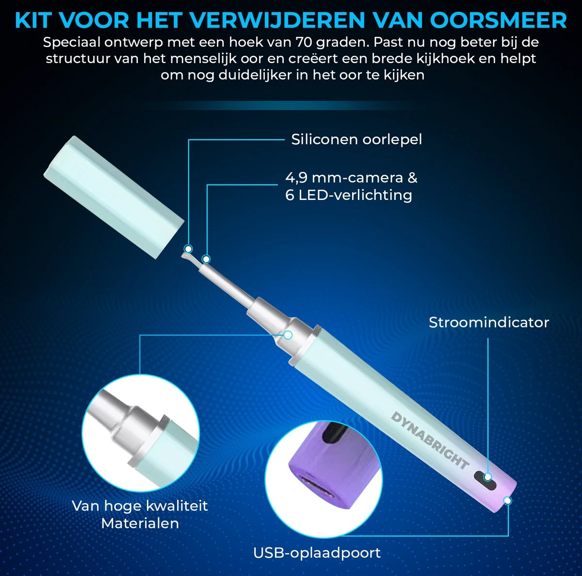 DynaBright Oorsmeer Verwijderaar - Oorreiniger - Met Camera - Deksel (dopje) Voor Extra Hygiëne - Verbind Via WiFi - Ear Cleaner - Met LedLamp En App Op Smartphone - Verwisselbare Opzetstukjes 5 DynaBright Oorsmeer Verwijderaar - Oorreiniger - Met Camera - Deksel (dopje) Voor Extra Hygiëne - Verbind Via WiFi - Ear Cleaner - Met LedLamp En App Op Smartphone - Verwisselbare Opzetstukjes - Afbeelding 3