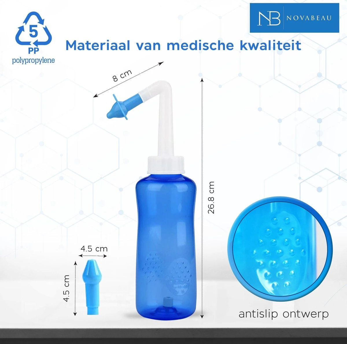 Novabeau Neusdouche Met 15 Extra Zoutzakjes En Neusspray - Neusspoeler Van 300 Ml Voor Hooikoorts En Verstopte Neus – Neusreiniger Voor Volwassenen En Kinderen – Neuspomp – Neti Pot 4 Novabeau Neusdouche Met 15 Extra Zoutzakjes En Neusspray - Neusspoeler Van 300 Ml Voor Hooikoorts En Verstopte Neus – Neusreiniger Voor Volwassenen En Kinderen – Neuspomp – Neti Pot - Afbeelding 2