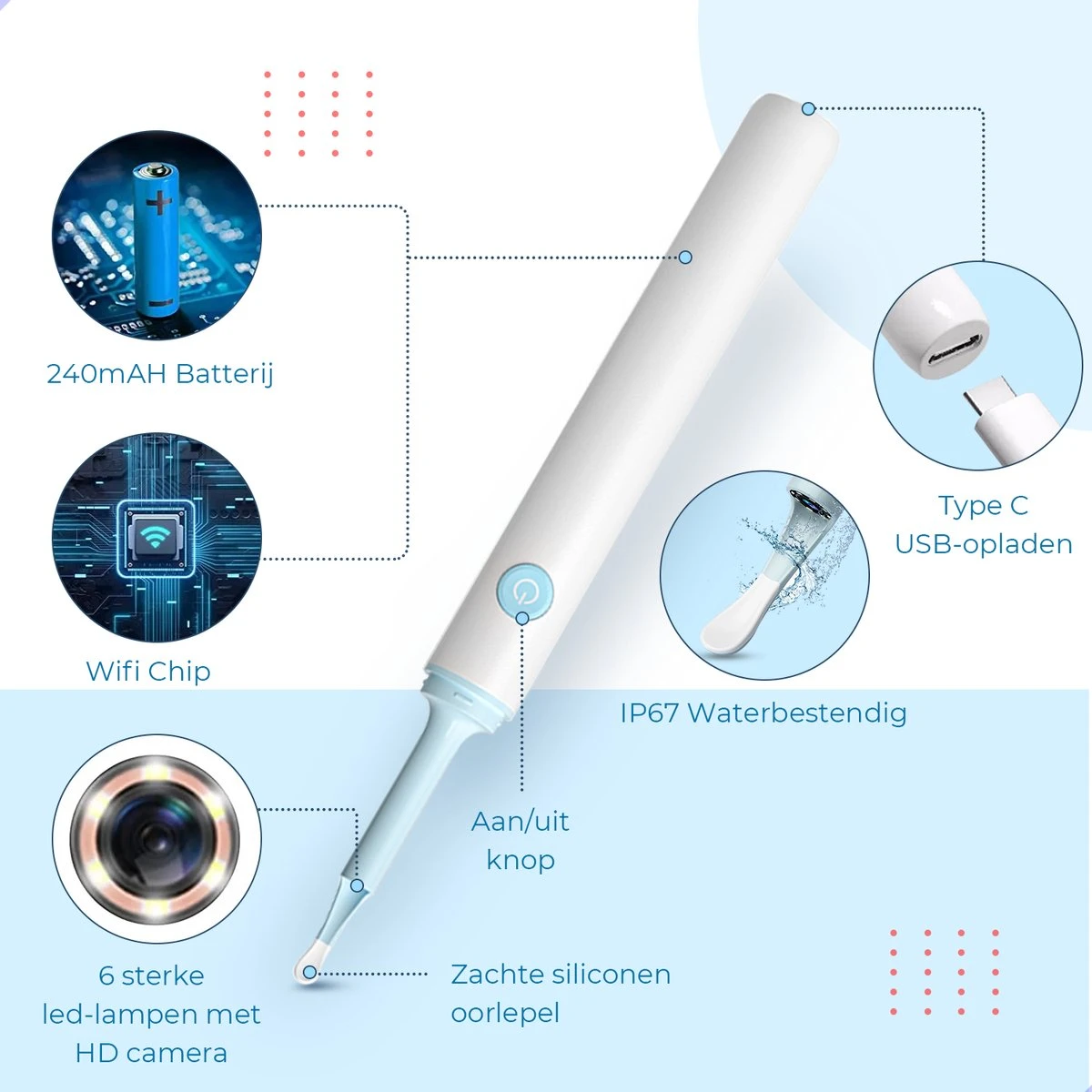 Westhome Oorsmeer Verwijderaar Met Camera- Oorreiniger - Met 6 Delige Set - Wifi - Wit 8 Westhome Oorsmeer Verwijderaar Met Camera- Oorreiniger - Met 6 Delige Set - Wifi - Wit - Afbeelding 6