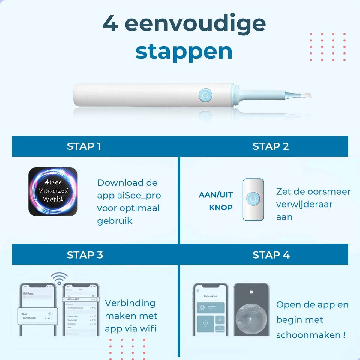 Westhome Oorsmeer Verwijderaar Met Camera- Oorreiniger - Met 6 Delige Set - Wifi - Wit 11 Westhome Oorsmeer Verwijderaar Met Camera- Oorreiniger - Met 6 Delige Set - Wifi - Wit - Afbeelding 9