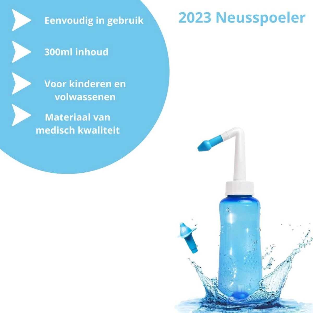 Waterpulse Neusdouche - Neusspoeler – Neusreiniger- 300ml - Tegen Hooikoorts – Bij Verstopte Neus – Bij Verkoudheid- Voor Volwassenen En Kinderen - Neusreiniger 2023 5 Waterpulse Neusdouche - Neusspoeler – Neusreiniger- 300ml - Tegen Hooikoorts – Bij Verstopte Neus – Bij Verkoudheid- Voor Volwassenen En Kinderen - Neusreiniger 2023 - Afbeelding 3