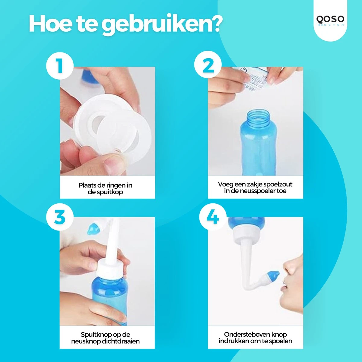 QOSO Neusdouche Met 2X Neusspray | 80 Zakjes Nasaal Spoelzout | 4 Opzetstukken | 300 ML Neusdouche Volwassenen | Neusspoeler | Neusreiniger Met Reistasje| Neusspray 8 QOSO Neusdouche Met 2X Neusspray | 80 Zakjes Nasaal Spoelzout | 4 Opzetstukken | 300 ML Neusdouche Volwassenen | Neusspoeler | Neusreiniger Met Reistasje| Neusspray - Afbeelding 6