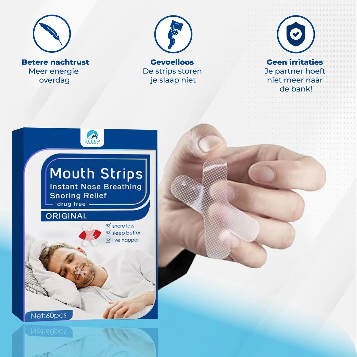 Sleep Fantasy Anti Snurk Strips 60 Stuks – Pleisters – Anti Snurk Producten – Slaap Mondtape – Anti Snurkstrips 4 Sleep Fantasy Anti Snurk Strips 60 Stuks – Pleisters – Anti Snurk Producten – Slaap Mondtape – Anti Snurkstrips - Afbeelding 2