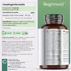 WeightWorld Biologische Psyllium Husk Vezel Capsules - 1400mg - 180 Capsules -Zelfzorg Winkel 1200x1200 638