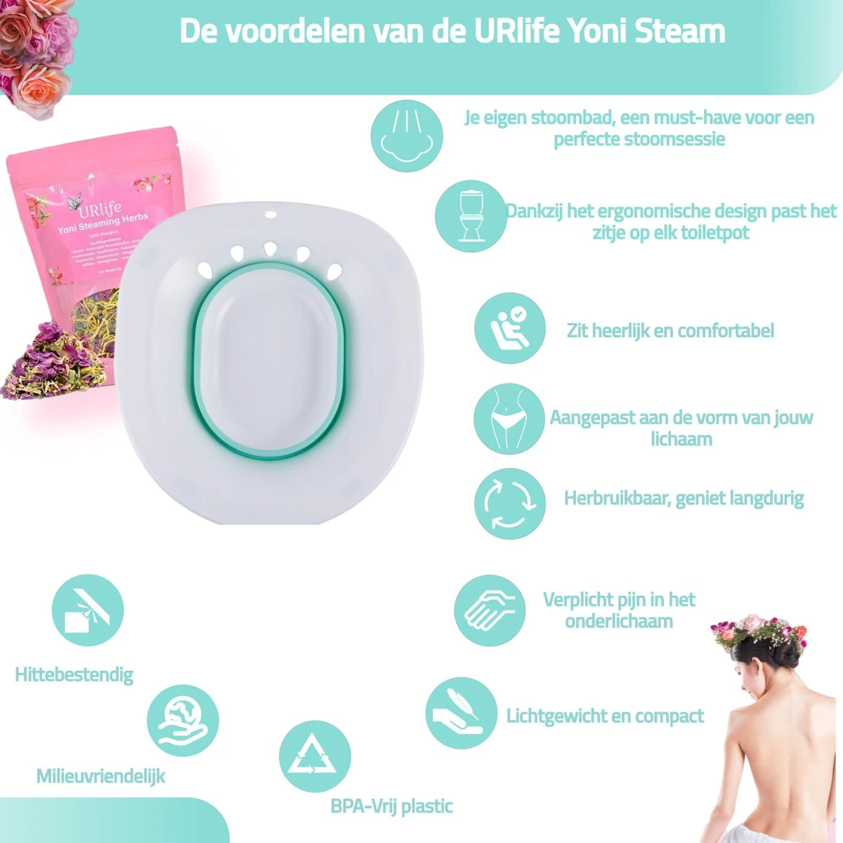 URlife® - Vaginale Stoombad- Helpt Tegen Schimmelinfecties, Geur En Meer- Vaginale Gezondheid- Vaginale Verzorging + Reiniging- Vagina Douche / Bad- Groen 11 URlife® - Vaginale Stoombad- Helpt Tegen Schimmelinfecties, Geur En Meer- Vaginale Gezondheid- Vaginale Verzorging + Reiniging- Vagina Douche / Bad- Groen - Afbeelding 9