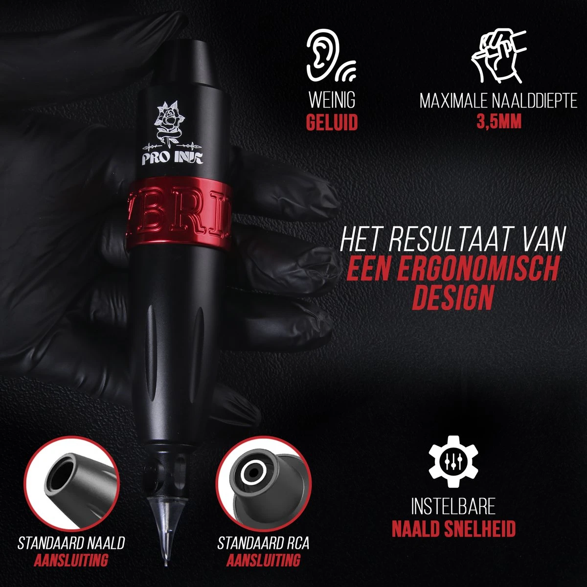 PRO INK® Professionele Tattoo Machine Met 20 Naalden – Compleet Tatoeage Starters Set - Tattoo Pen - Rotary Tattoo Machine - Zwart/Rood 4 PRO INK® Professionele Tattoo Machine Met 20 Naalden – Compleet Tatoeage Starters Set - Tattoo Pen - Rotary Tattoo Machine - Zwart/Rood - Afbeelding 2