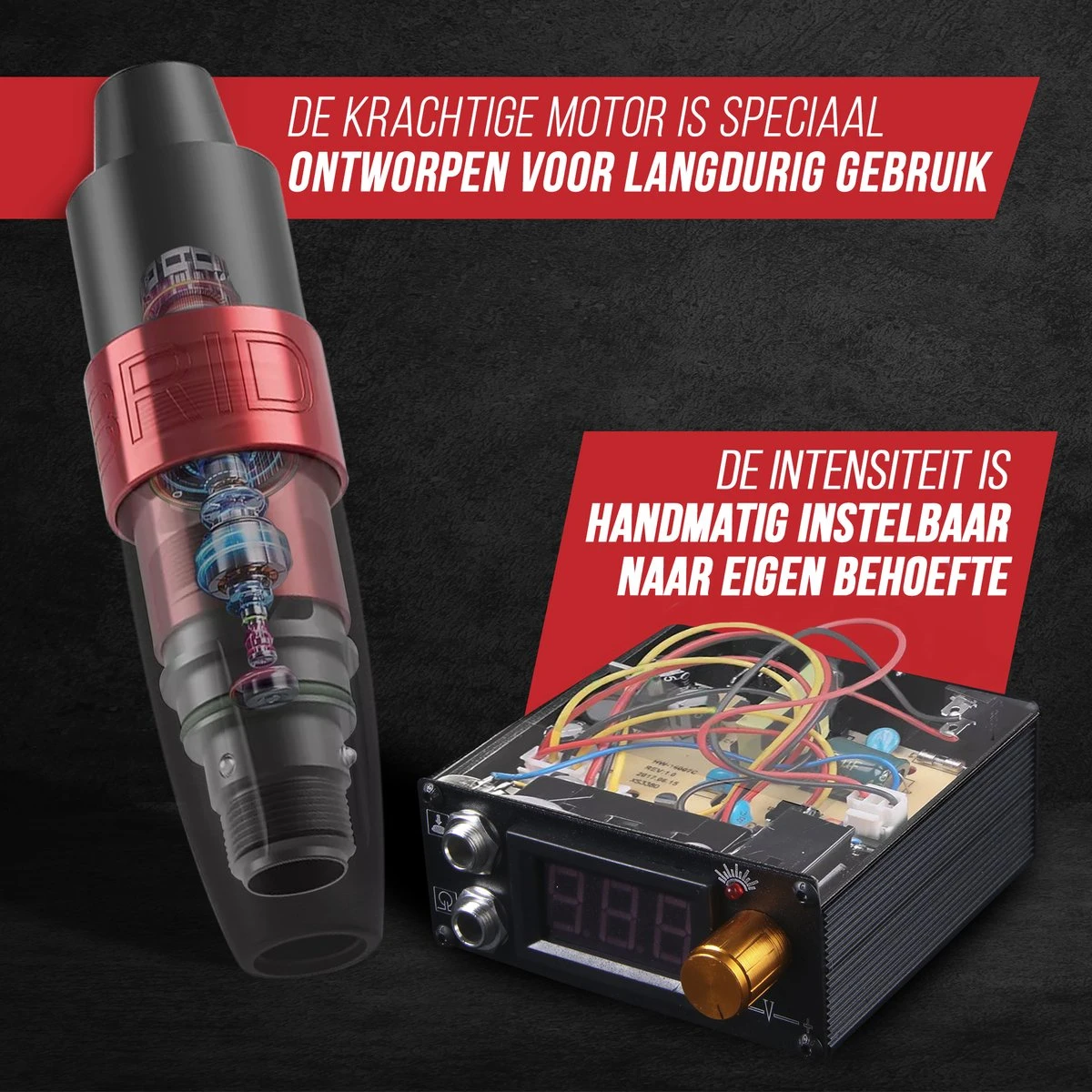 PRO INK® Professionele Tattoo Machine Met 20 Naalden – Compleet Tatoeage Starters Set - Tattoo Pen - Rotary Tattoo Machine - Zwart/Rood 5 PRO INK® Professionele Tattoo Machine Met 20 Naalden – Compleet Tatoeage Starters Set - Tattoo Pen - Rotary Tattoo Machine - Zwart/Rood - Afbeelding 3