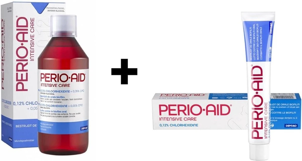 1x Perio-Aid Intensive Care Mondspoelmiddel 012% + 1x Perio Aid Intensive Care Tandpasta 012% Chlorhexidine 3 1x Perio-Aid Intensive Care Mondspoelmiddel 012% + 1x Perio Aid Intensive Care Tandpasta 012% Chlorhexidine