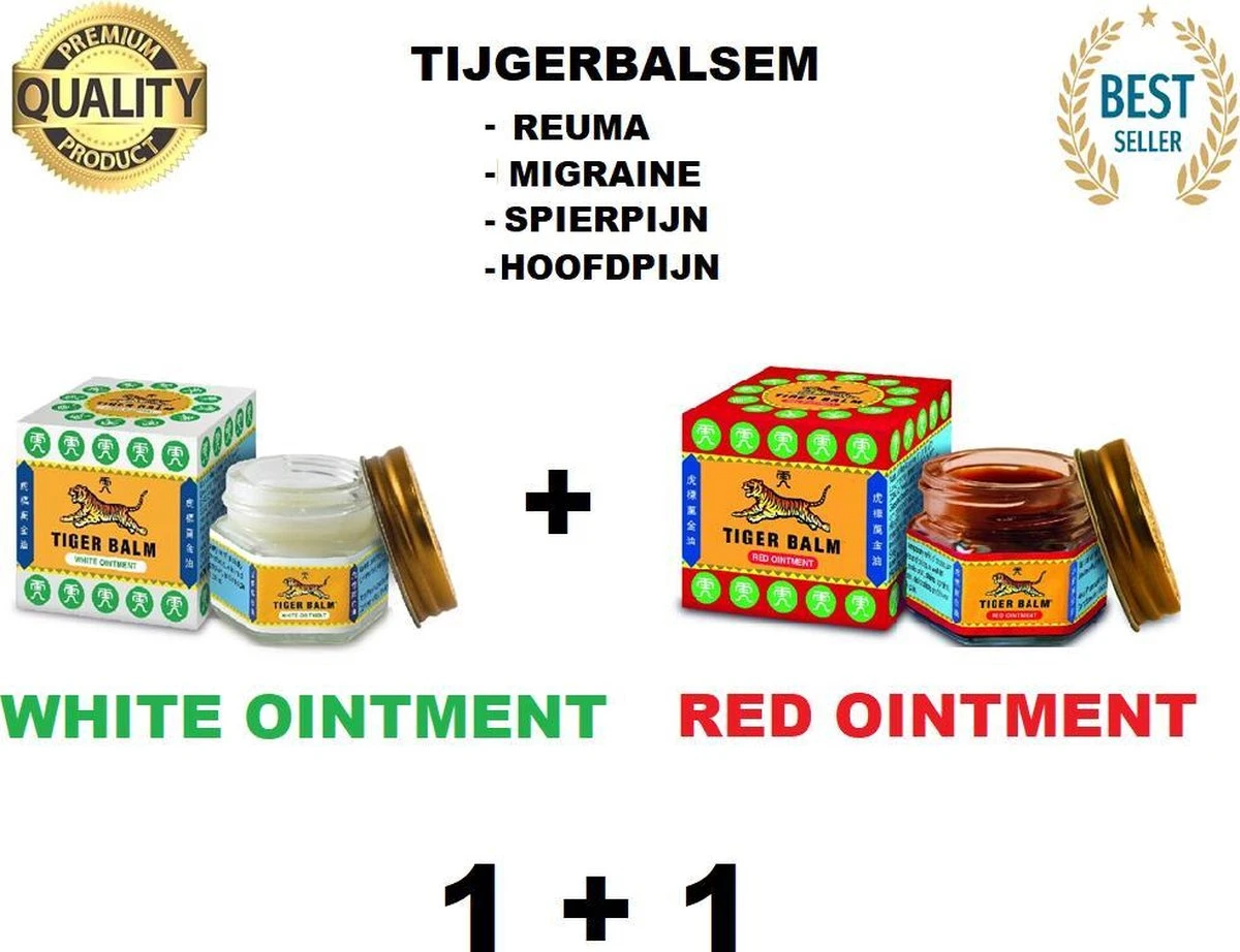 Tijgerbalsem - (ROOD + WIT) 19 Gram - Spierbalsem - Tijgerbalm - Spierpijn - Migraine - Pijnverlichting - Warmtepleister - Hoofdpijn - Warmte - Pain Relief Patch - Warmte Pleisters - Paardenbalsem - Voltaren - Detox Voepleister - Heat Pad 3 Tijgerbalsem - (ROOD + WIT) 19 Gram - Spierbalsem - Tijgerbalm - Spierpijn - Migraine - Pijnverlichting - Warmtepleister - Hoofdpijn - Warmte - Pain Relief Patch - Warmte Pleisters - Paardenbalsem - Voltaren - Detox Voepleister - Heat Pad