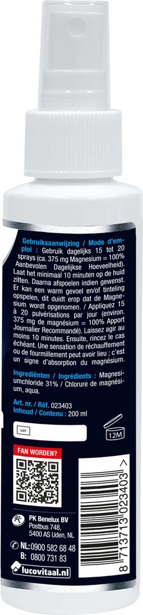 Lucovitaal - Magnesium Spierolie Spray - 200 Milliliter - Spierolie 8 Lucovitaal - Magnesium Spierolie Spray - 200 Milliliter - Spierolie - Afbeelding 6
