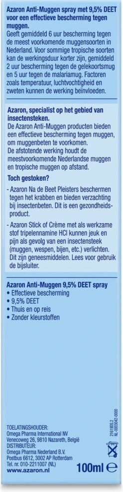 Azaron 9,5% DEET Muggenspray - Anti-Muggen - Muggenbescherming 13 Azaron 9,5% DEET Muggenspray - Anti-Muggen - Muggenbescherming -Zelfzorg Winkel 300x1200 2