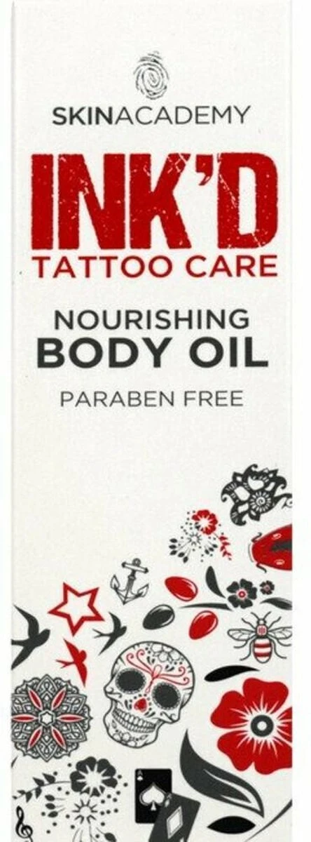 Skin Academy INK'D Tattoo Care Body Oil 75ml- Huidverzorging - Tattoo Verzorging - Verzachtende Olie 3 Skin Academy INK'D Tattoo Care Body Oil 75ml- Huidverzorging - Tattoo Verzorging - Verzachtende Olie - Afbeelding 2