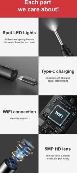 P40 - Oorsmeer Verwijderaar Met Camera - Oorreiniger Met Camera - Earcleaner - Camerabeeld Op Je Smartphone - Otoscoop -Zelfzorg Winkel 538x1200