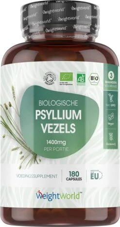 WeightWorld Biologische Psyllium Husk Vezel Capsules - 1400mg - 180 Capsules