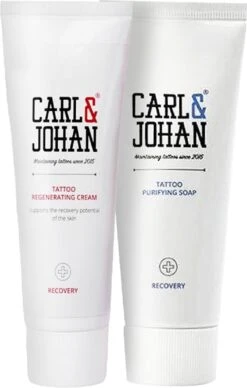 Carl & Johan Tattoo Verzorging Multipakket - 75ml Regenerating Cream Tattoo Creme - 75ml Purifying Soap Tattoo Zeep - Reinigend, Herstellend En Verzachtend