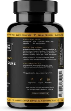 Clean For Men - Clean And Pure 120 Capsules | Vezel Supplement Met Psyllium Husk | + 8 Natuurlijke Ingrediënten | 100% Natuurlijke Darmreiniging Voor Mannen -Zelfzorg Winkel 767x1200