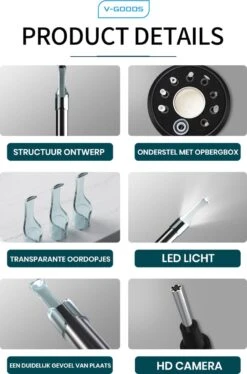 V-Goods Professionele Oorsmeer Verwijderaar - Oorreiniging - + 8 GRATIS Opzetstukjes - Oorreiniger - Met HD-Camera, Licht En App -Zelfzorg Winkel 792x1200 1