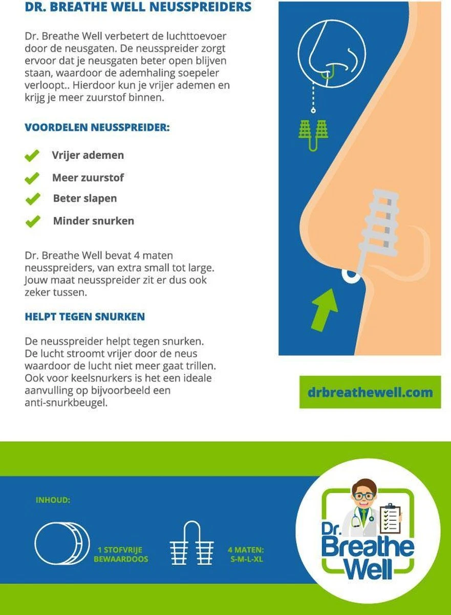 Dr. Breathe Well – 4 Maten Anti Snurk Neusspreider 10 Dr. Breathe Well – 4 Maten Anti Snurk Neusspreider - Afbeelding 8
