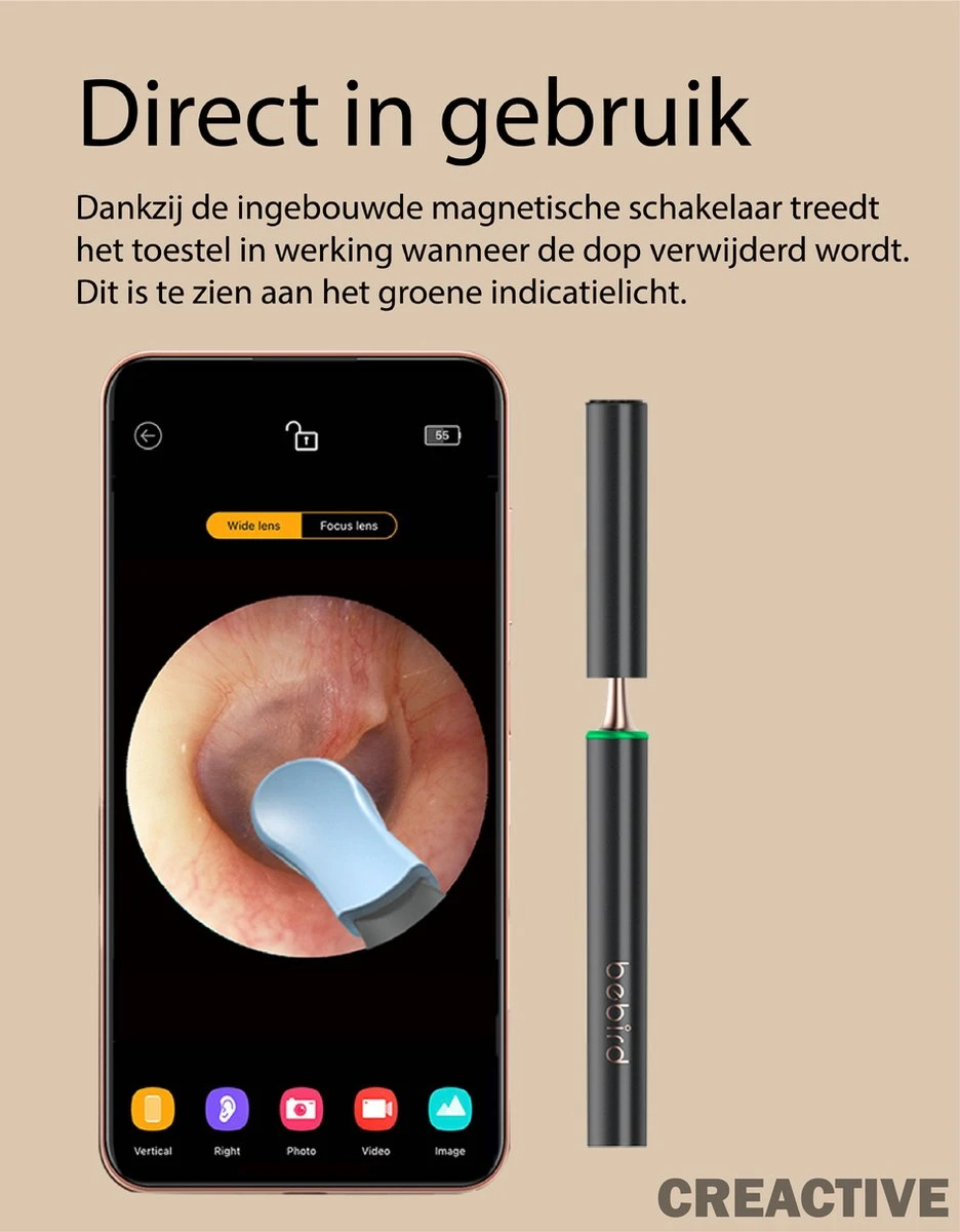 Creactive® - BeBird® T15 - Oorreiniger Otoscoop Oorsmeer En Acne Verwijderaar - Oorreiniging Met Camera, Lamp En App Op Smartphone - Veilig, Comfortabel, Makkelijk En Zuiver - Oorspuit Spiraalvormig 10 Creactive® - BeBird® T15 - Oorreiniger Otoscoop Oorsmeer En Acne Verwijderaar - Oorreiniging Met Camera, Lamp En App Op Smartphone - Veilig, Comfortabel, Makkelijk En Zuiver - Oorspuit Spiraalvormig - Afbeelding 8